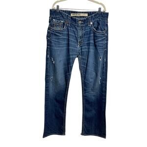 Big Star Union Straight Western Denim Jean Men 36R Blue Contrast Stitch Y2K